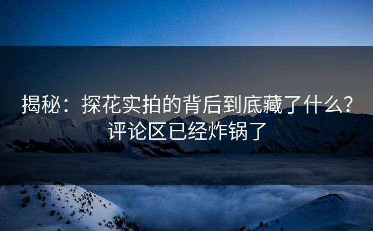 揭秘：探花实拍的背后到底藏了什么？评论区已经炸锅了
