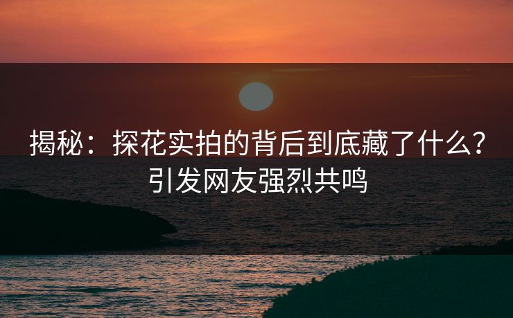 揭秘：探花实拍的背后到底藏了什么？引发网友强烈共鸣