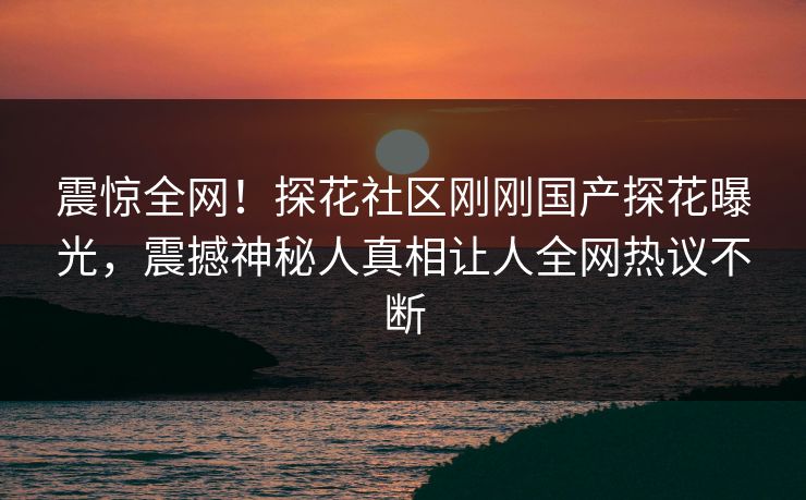 震惊全网！探花社区刚刚国产探花曝光，震撼神秘人真相让人全网热议不断