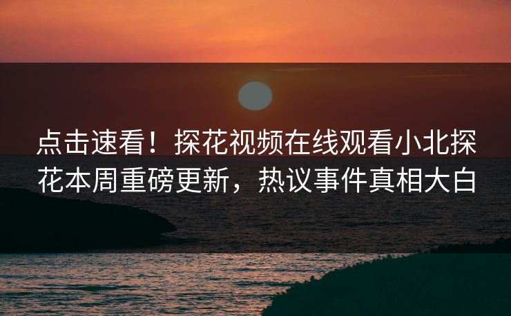 点击速看！探花视频在线观看小北探花本周重磅更新，热议事件真相大白