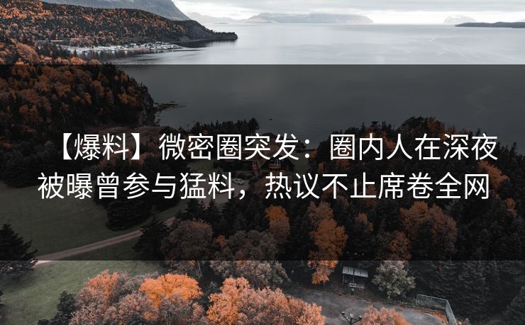 【爆料】微密圈突发：圈内人在深夜被曝曾参与猛料，热议不止席卷全网
